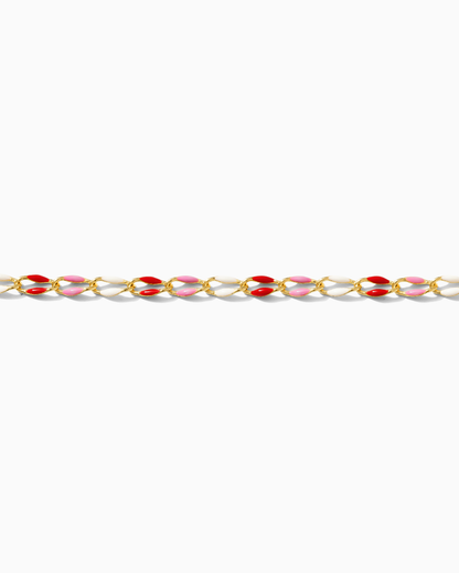 Red, Pink, White Gold Plated Enamel Chain, GP139