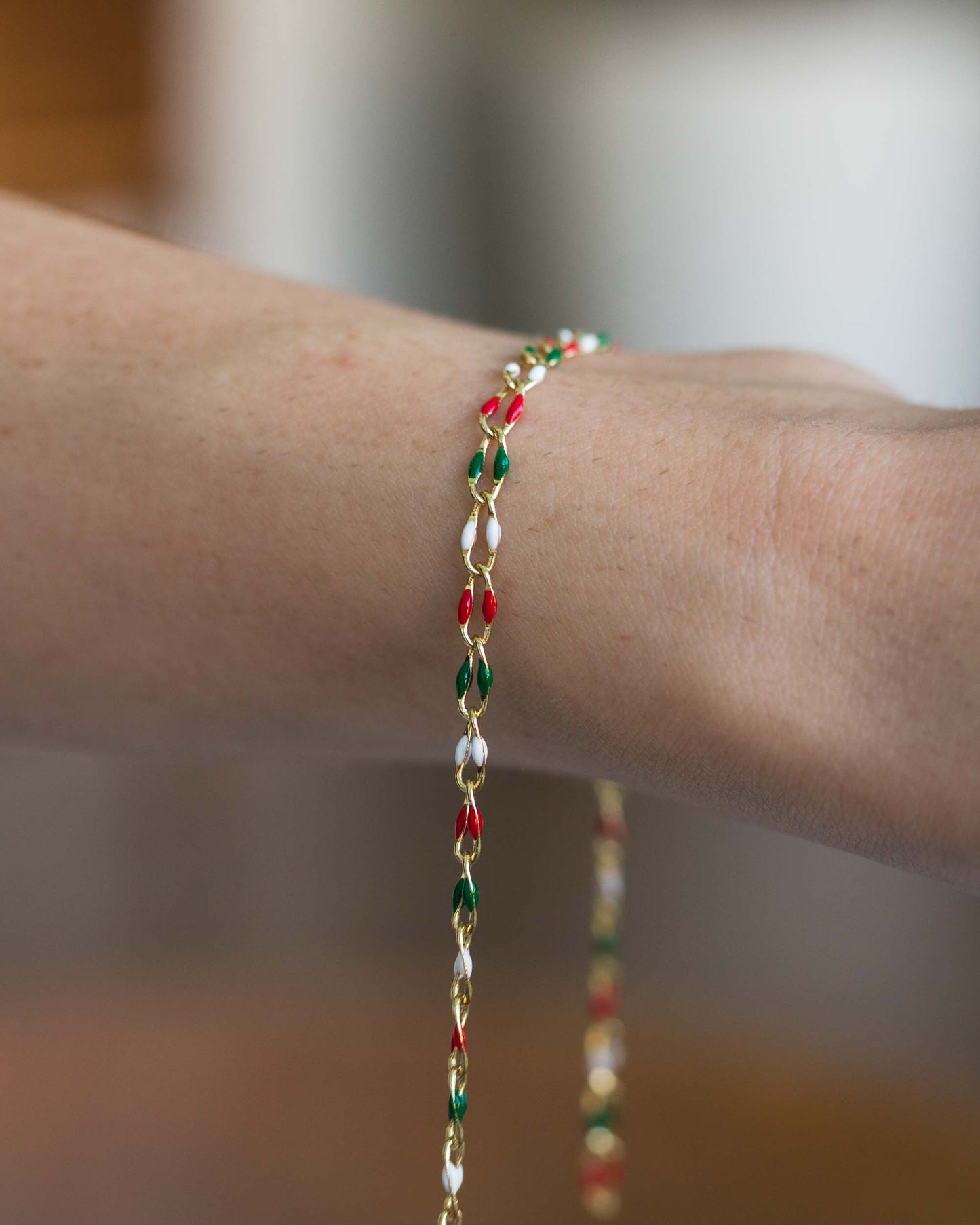 Red, Green, and White Enamel Chain, GP134