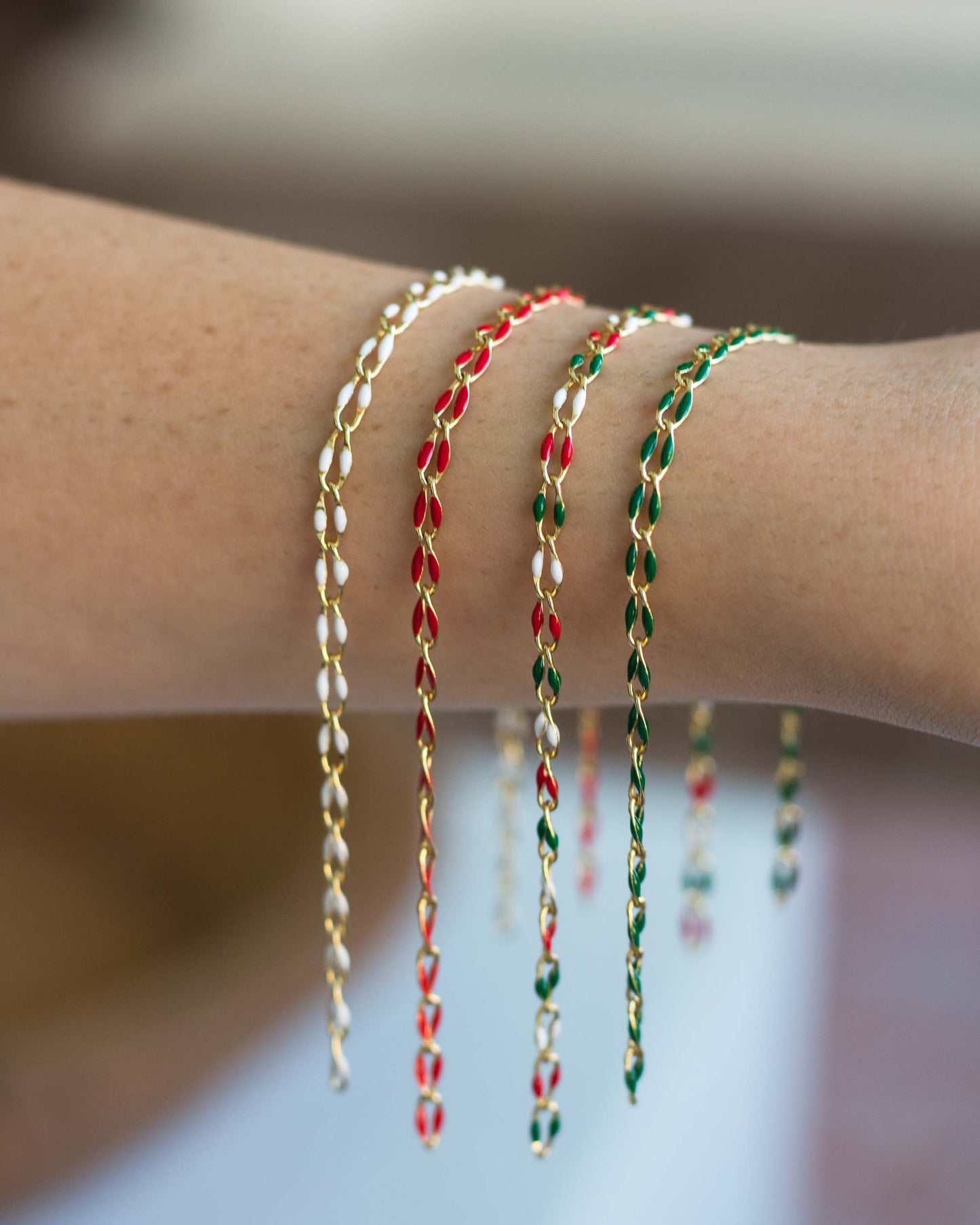 Red, Green, and White Enamel Chain, GP134