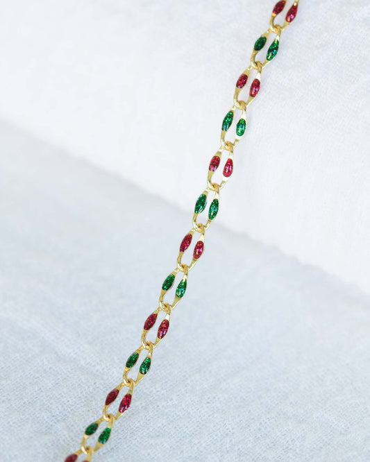 Red Glitter and Green Glitter Enamel Chain, GP136