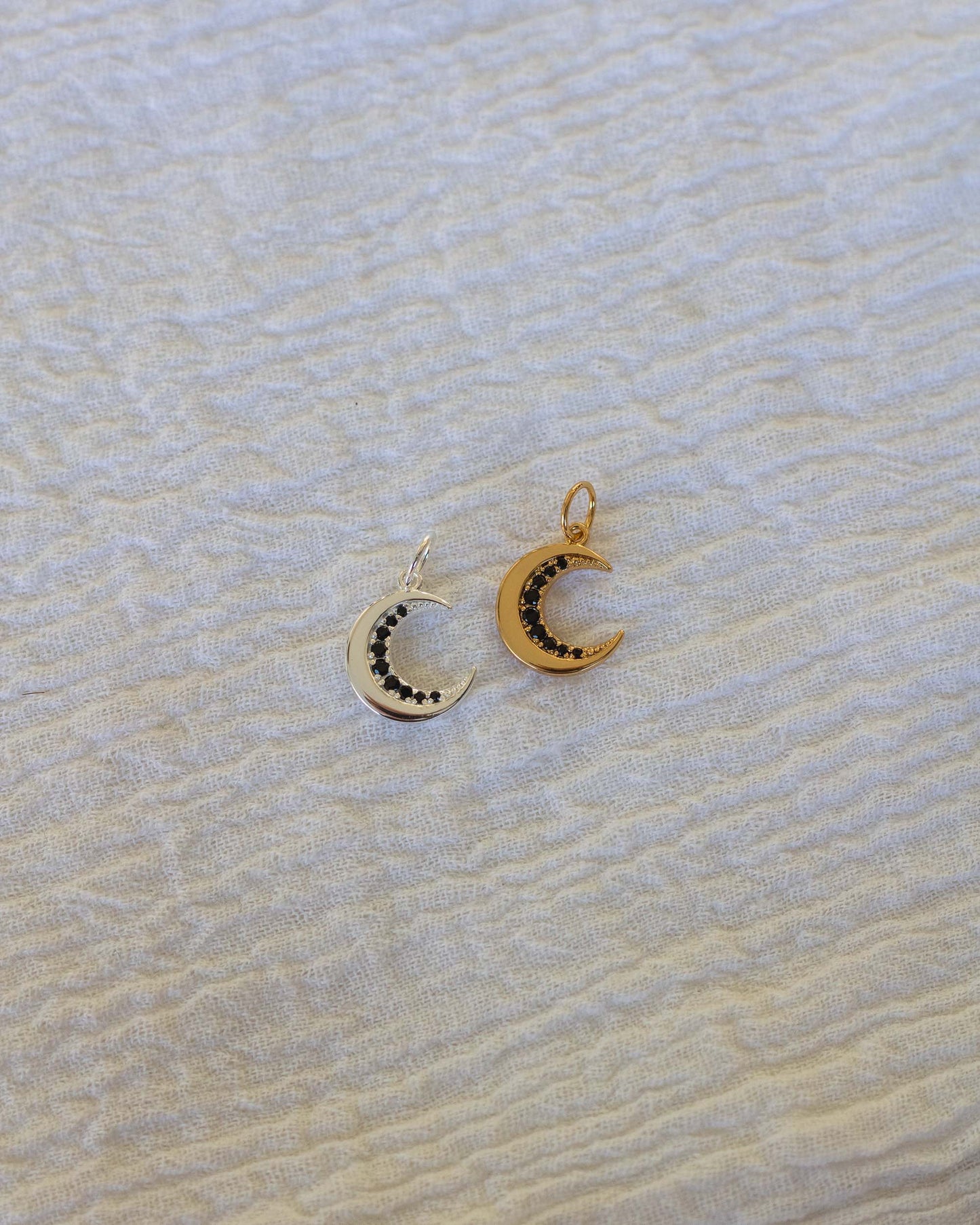 Black Pave Crescent Moon Charm, CH57