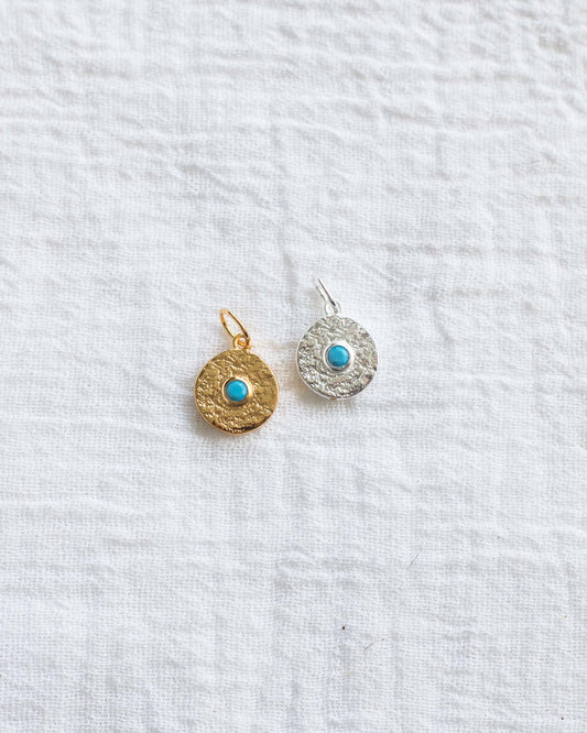 Turquoise Nano Gem Antiqued Disc Charm, CH82