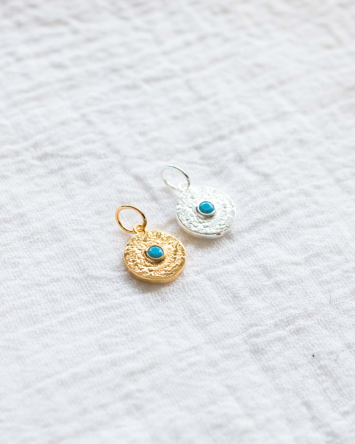 Turquoise Nano Gem Antiqued Disc Charm, CH82