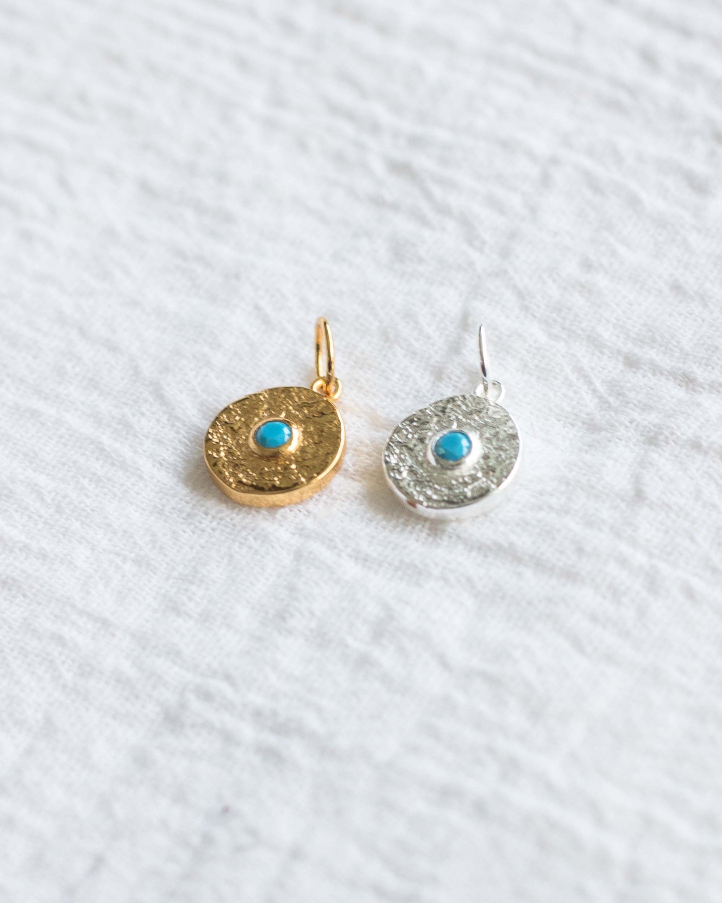 Turquoise Nano Gem Antiqued Disc Charm, CH82