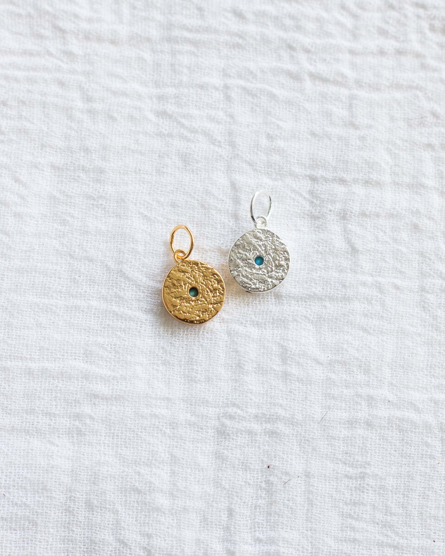 Turquoise Nano Gem Antiqued Disc Charm, CH82