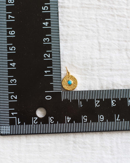 Turquoise Nano Gem Antiqued Disc Charm, CH82