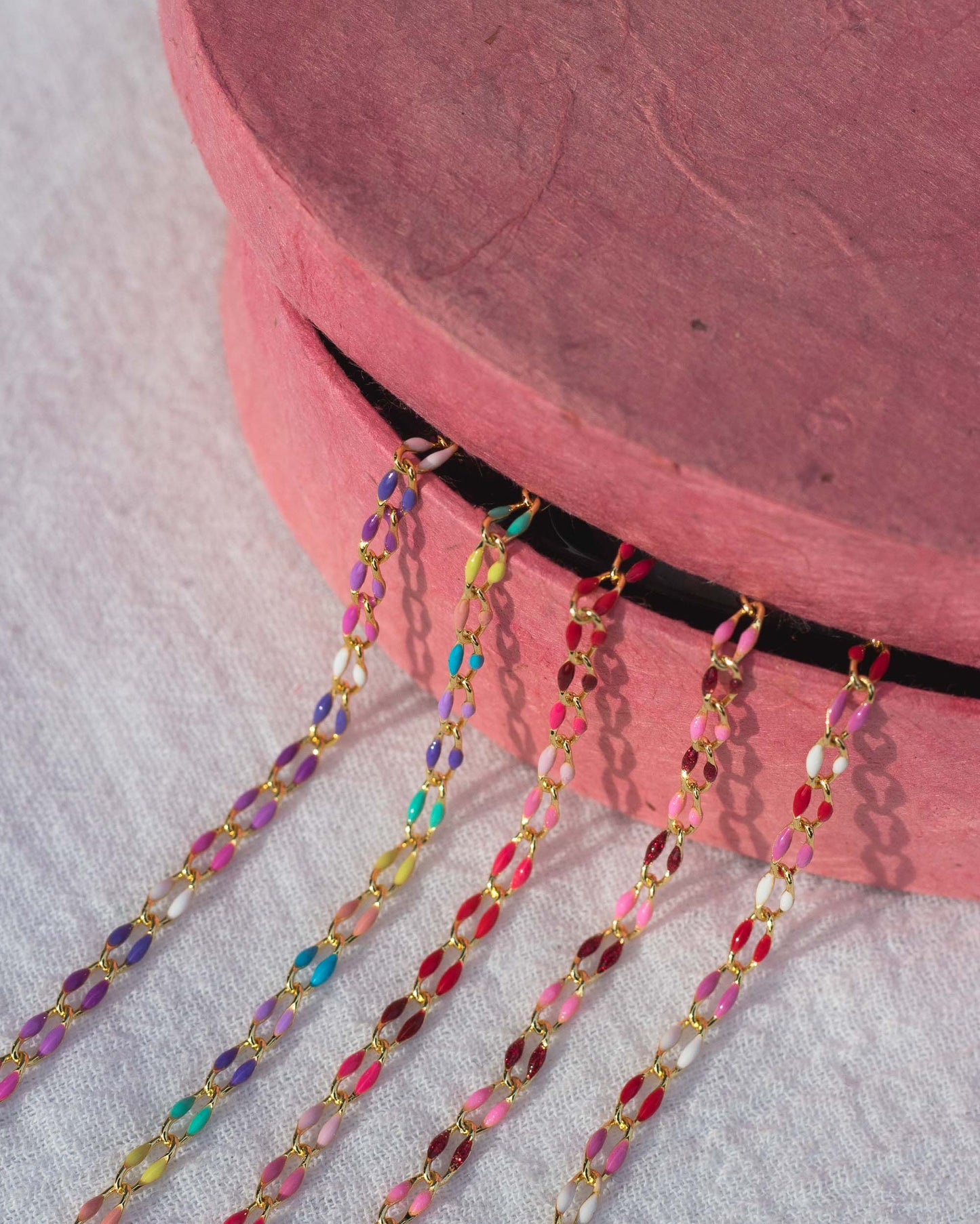 Red, Pink, White Gold Plated Enamel Chain, GP139