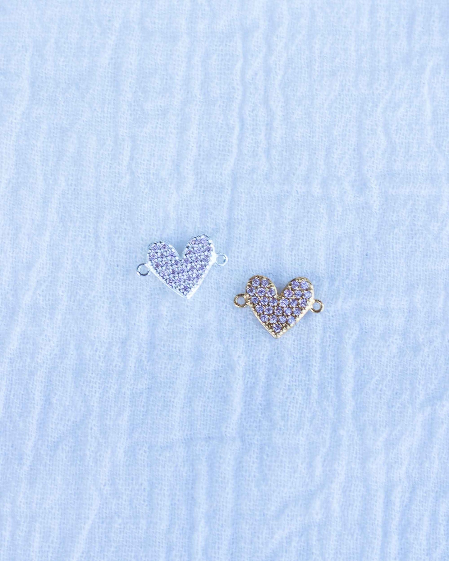 Light Pink CZ Pave Heart Connector, CN128
