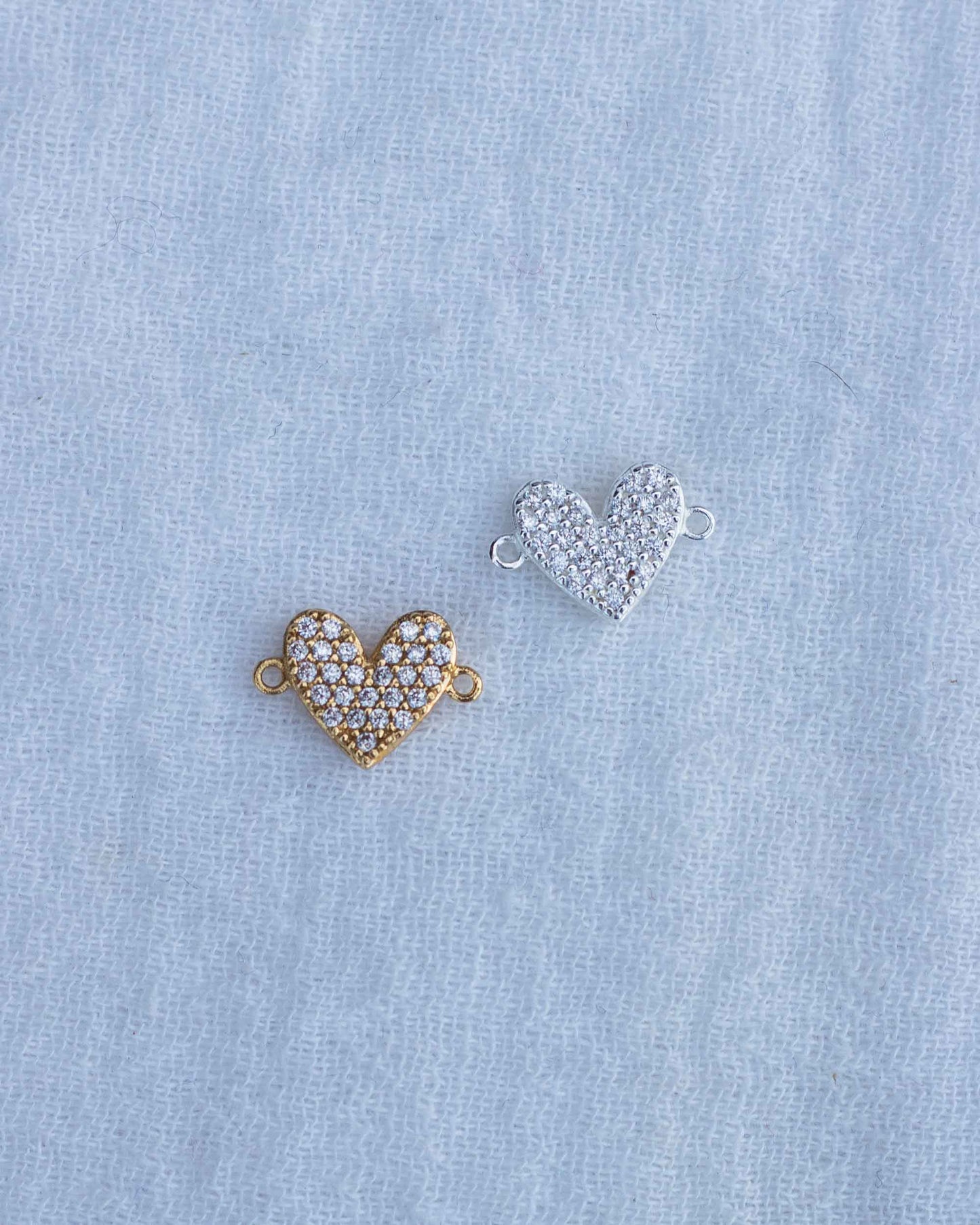 All White CZ Pave Heart Connector, CN129