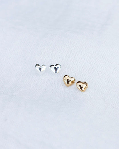 4mm Dome Puff Heart Stud Earrings, E30