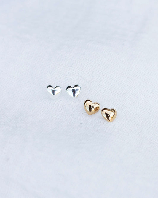 4mm Dome Puff Heart Stud Earrings, E30