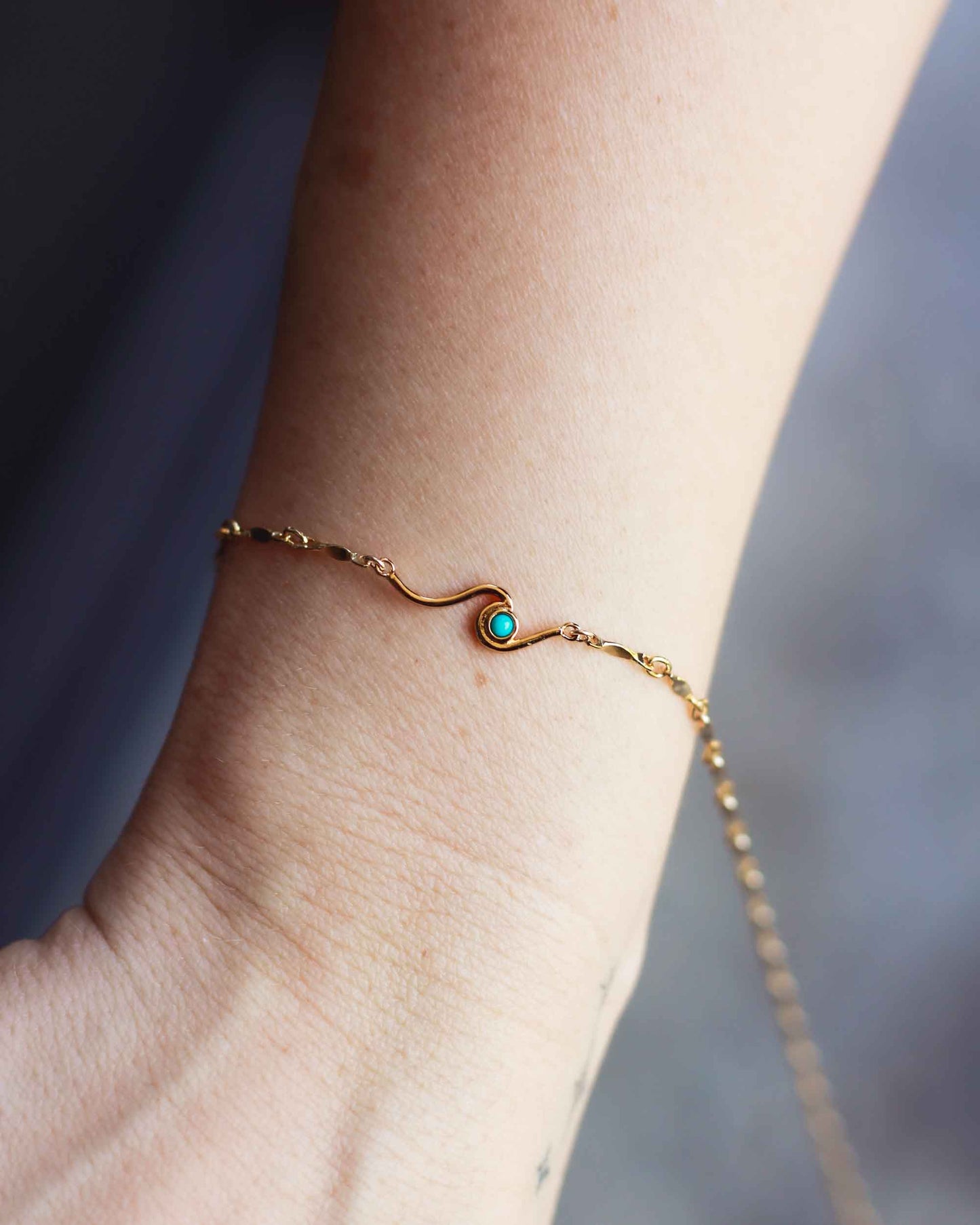 Wave with Genuine Cabochon Turquoise Connector, CN152