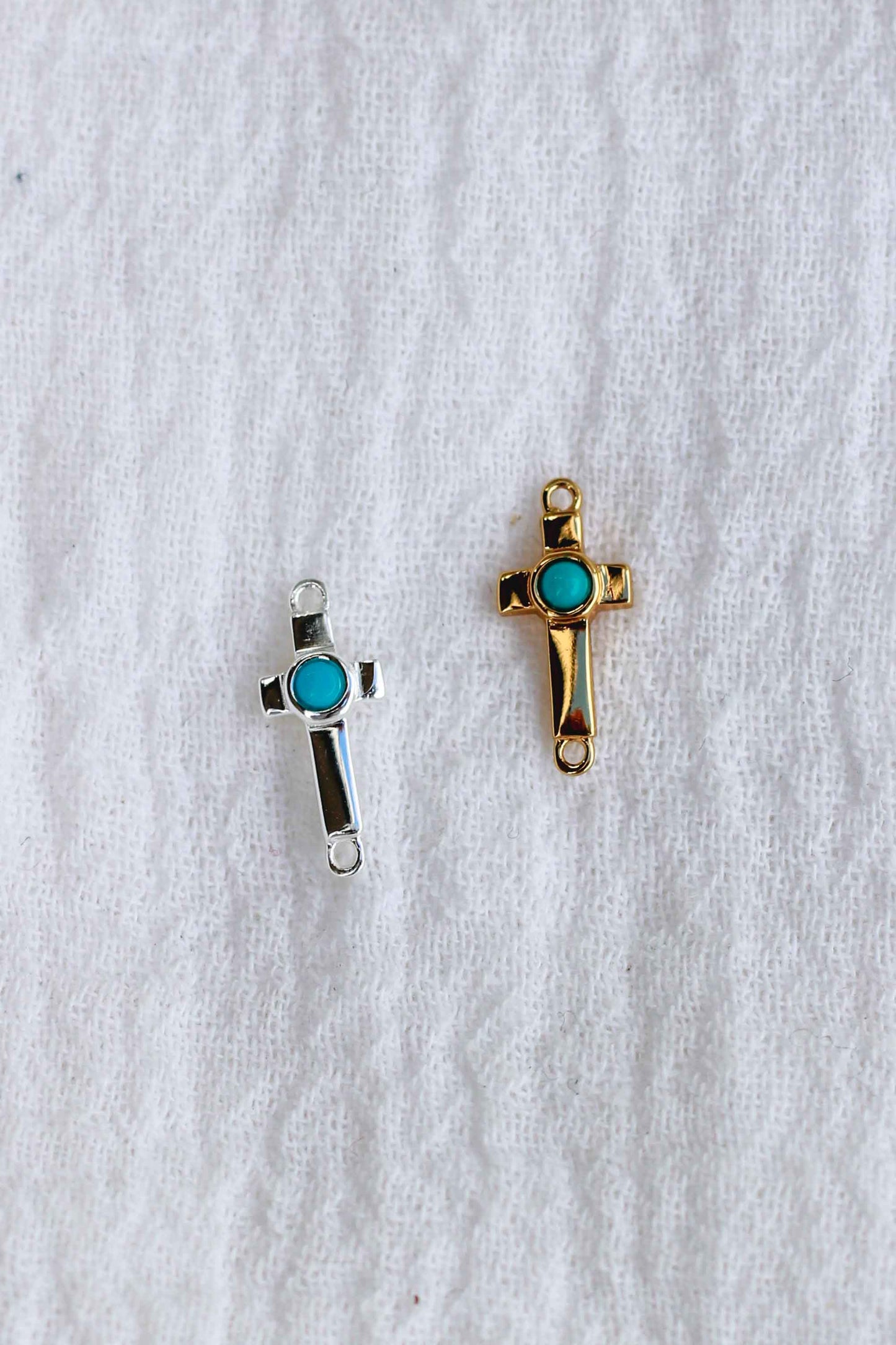 Cross with Genuine Cabochon Turquoise Connector, CN153