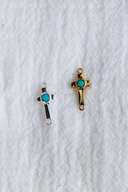 Cross with Genuine Cabochon Turquoise Connector, CN153