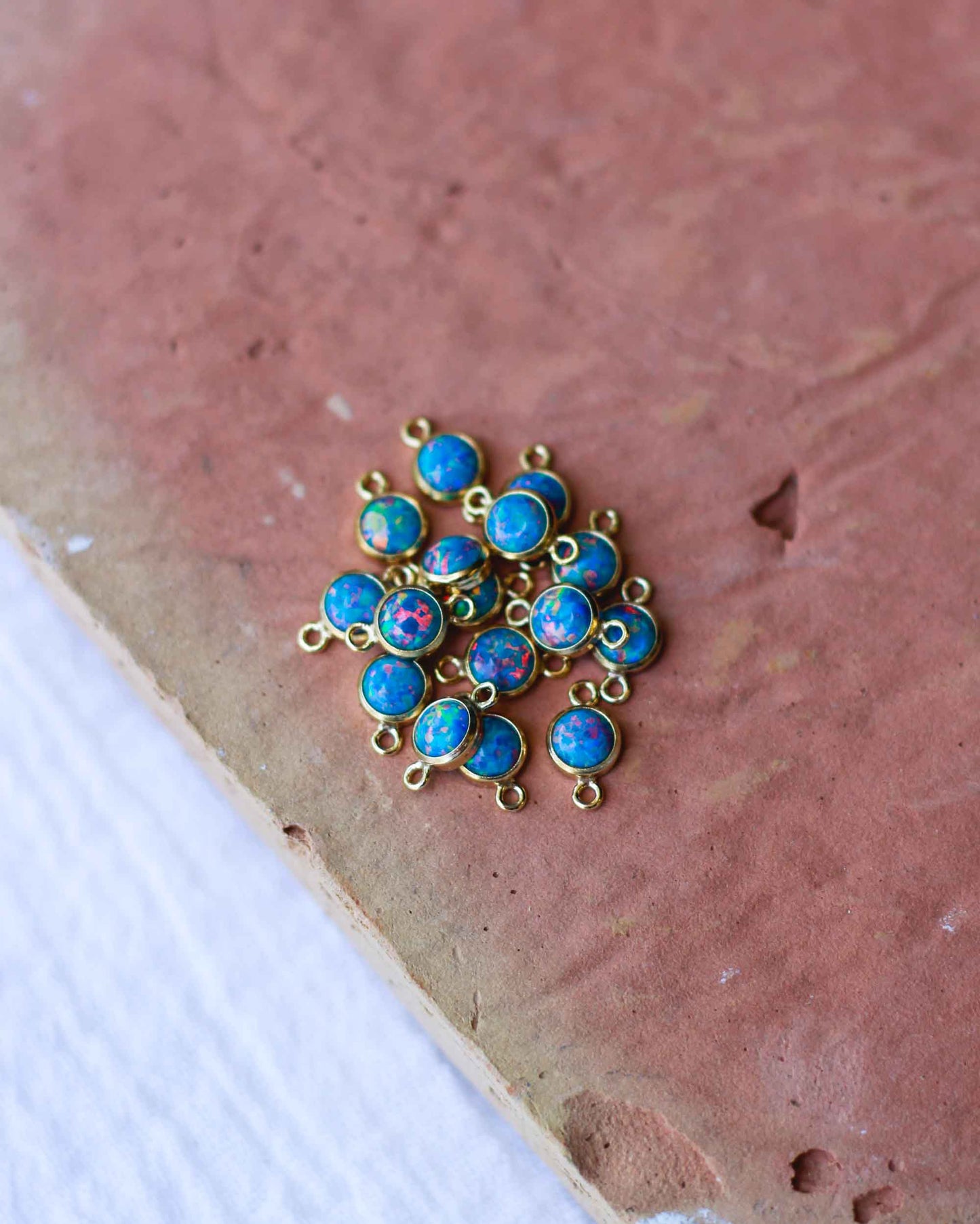 4mm Blue Opal Cabochon Connector, CN225