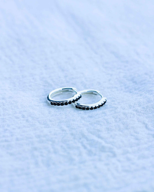 10.5mm Black Pave Hoop Earrings, E57