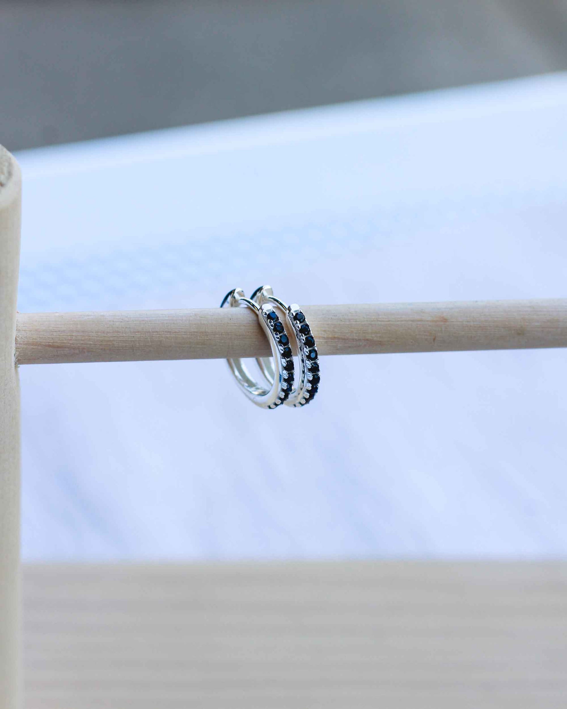 10.5mm Black Pave Hoop Earrings, E41