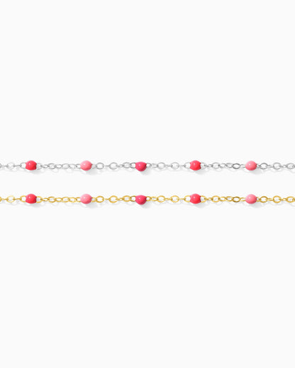 1.6mm Flat Cable Chain with Multi Pink Enamel Dots, G206