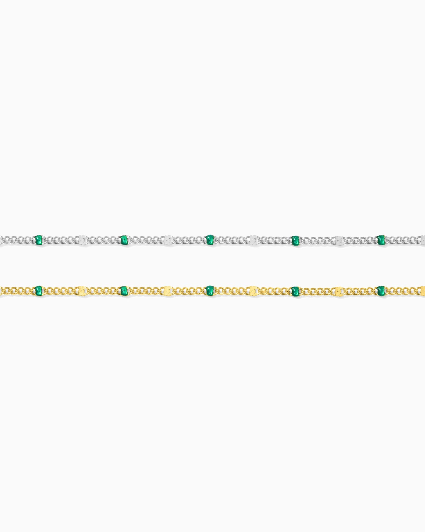 1.2mm Dapped Curb Chain with Green Enamel Dots, S210, G210