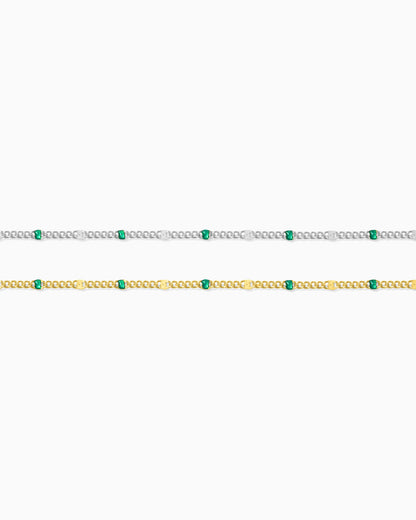 1.2mm Dapped Curb Chain with Green Enamel Dots, S210, G210