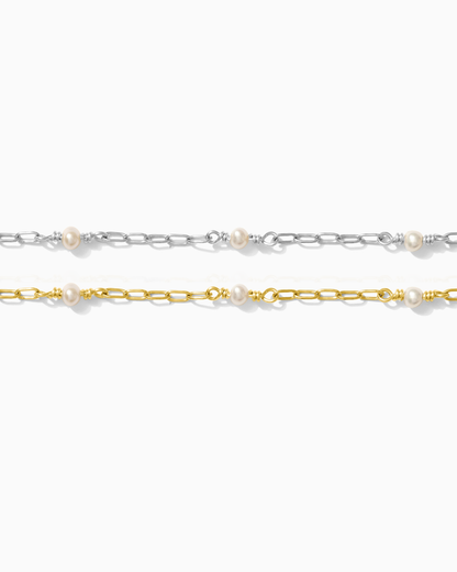 1.75 Paperclip Chain with 3mm Genuine Freshwater Pearl, G222, S222