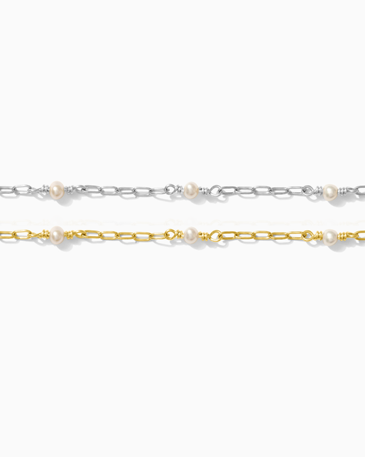 1.75 Paperclip Chain with 3mm Genuine Freshwater Pearl, G222, S222