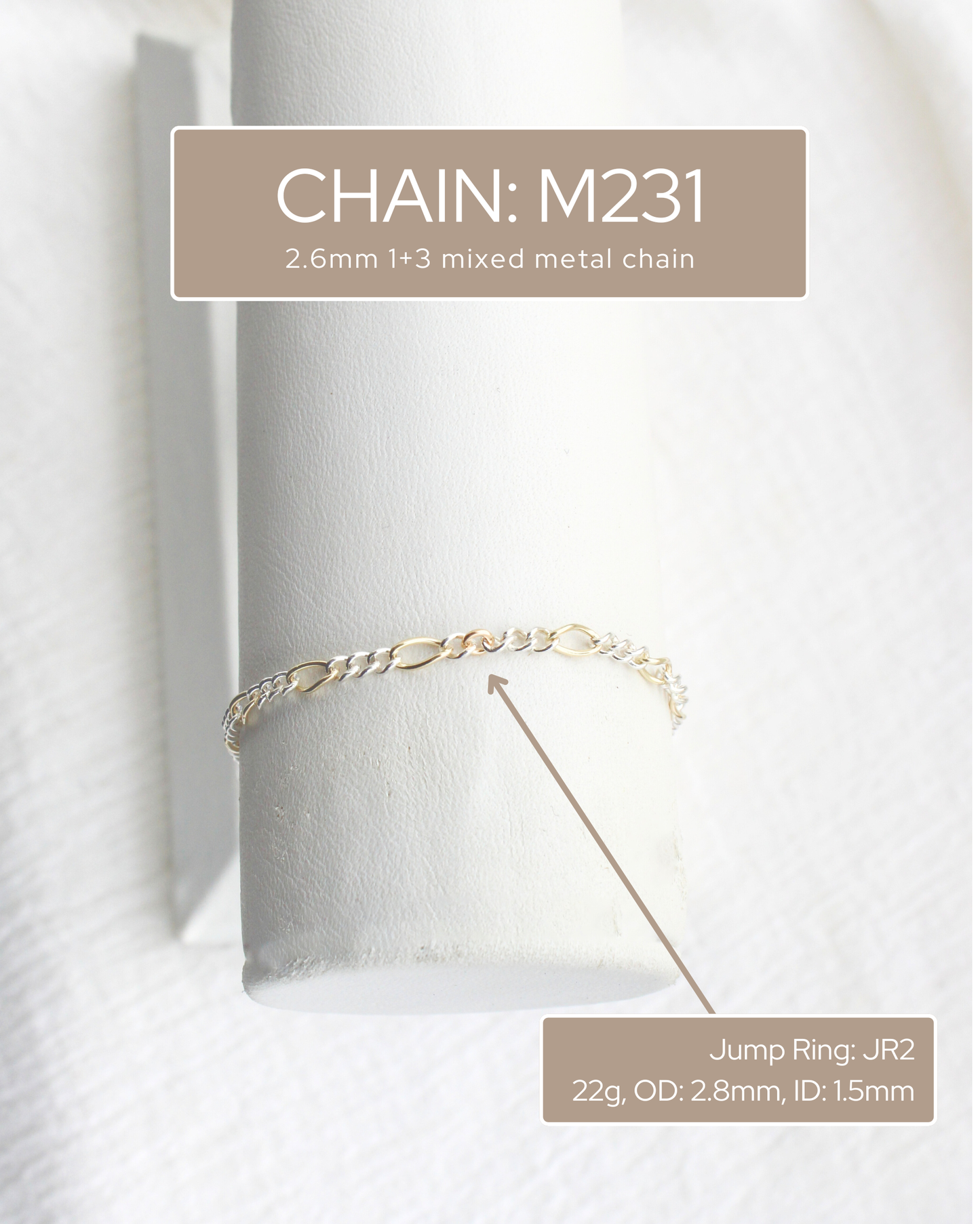 2.6mm Figaro Chain Gold Filled w/ 3 Silver Links, M231