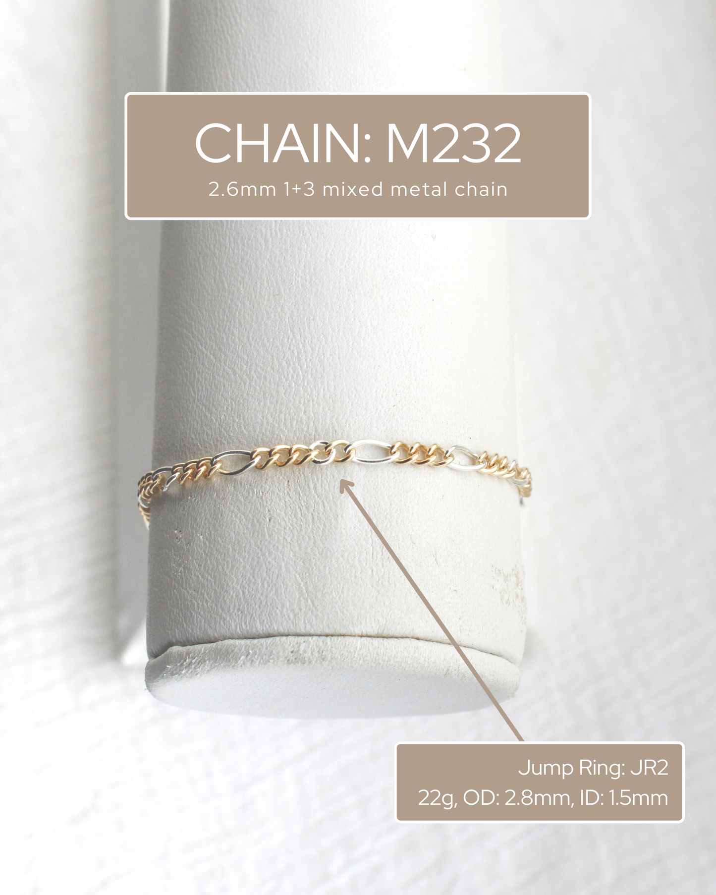 2.3mm Figaro Chain Silver w/ 3 Gold Links, M232