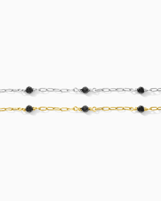 1.6mm Paperclip Chain with Genuine Black Onyx, G238