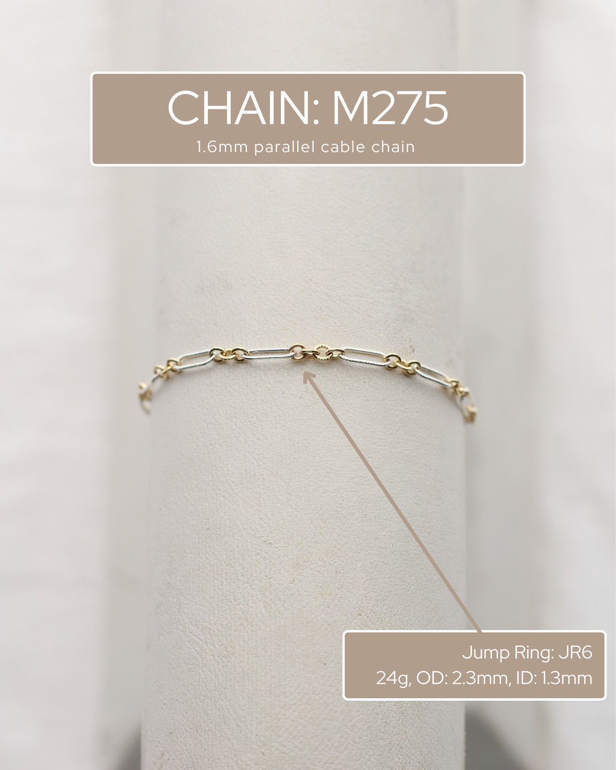 2.3mm Patterned Long and Short 1+3 Mixed Metal Chain, M275
