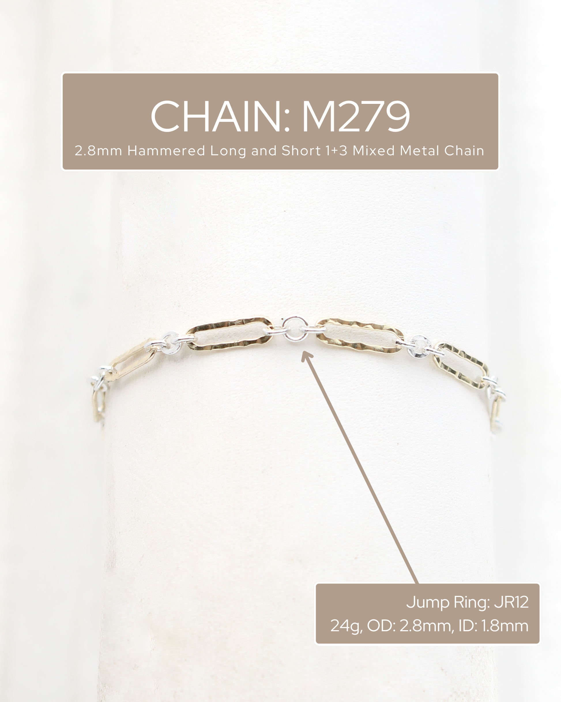 2.8mm Hammered Long and Short 1+3 Mixed Metal Chain, M279