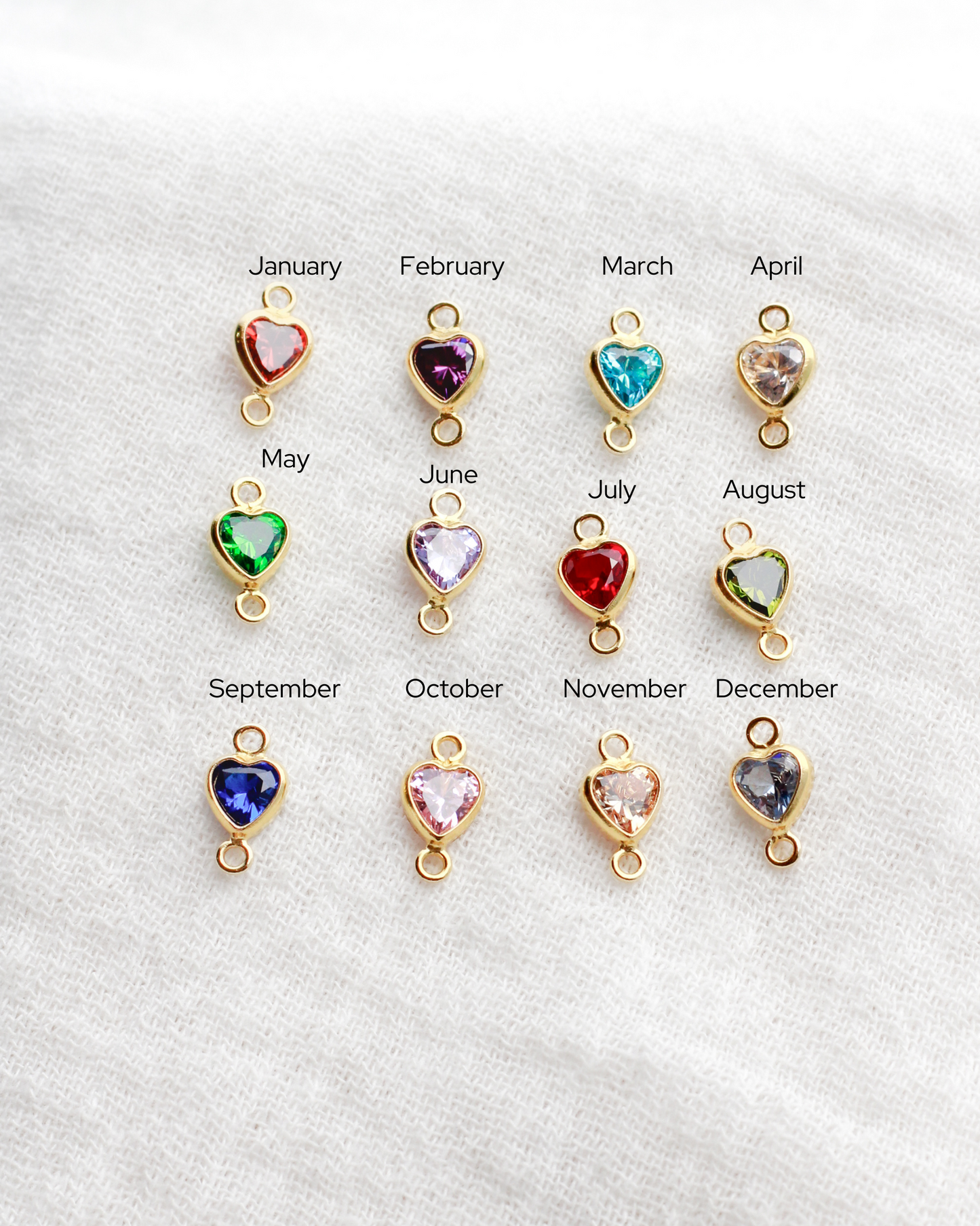 4mm Vertical Heart Shaped Birthstone Connector, CN339