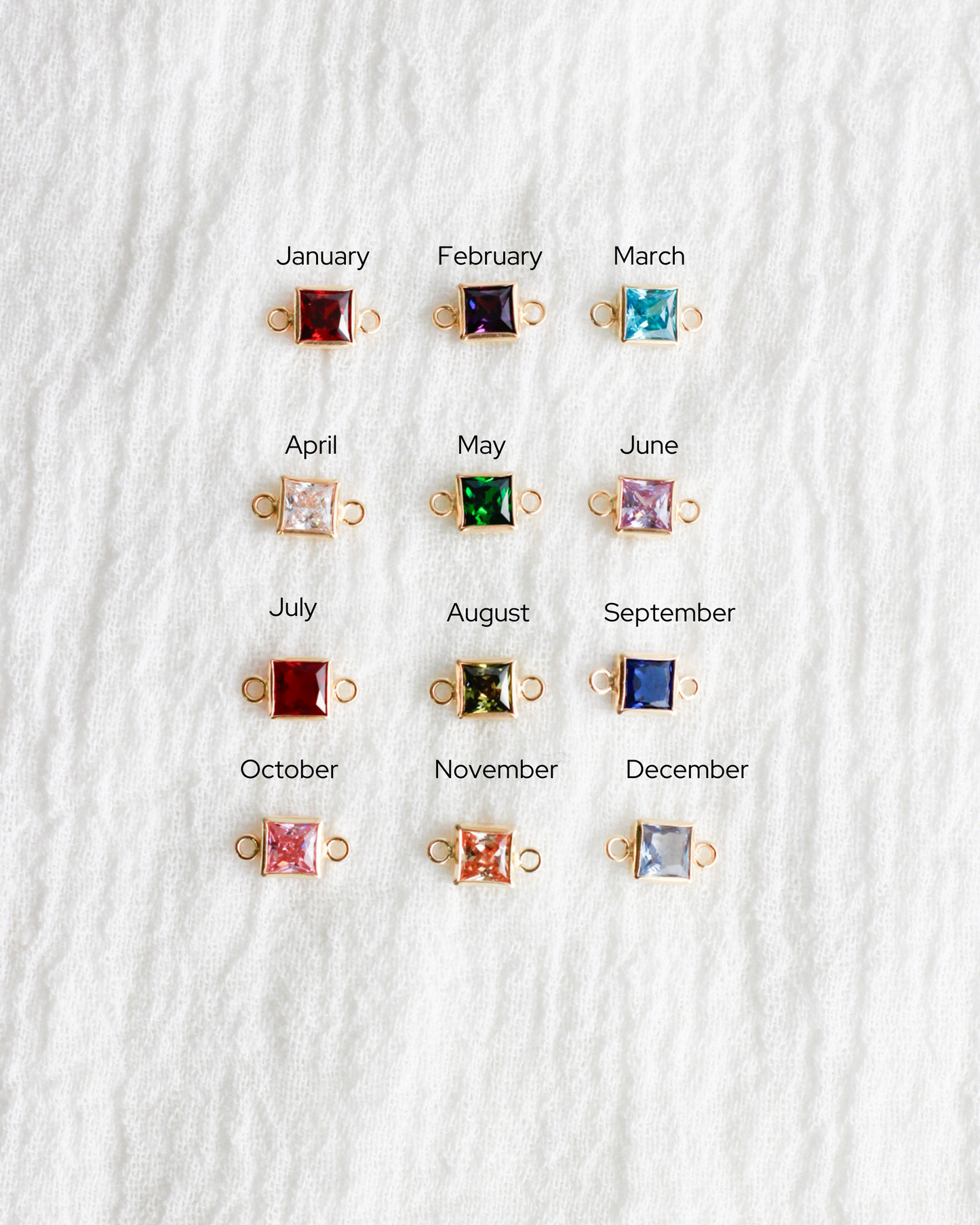 4mm CZ Square Shaped Birthstone Connector, CN307
