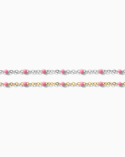 1.7mm Flat Cable Chain with Pink Enamel Dots, G73, S73