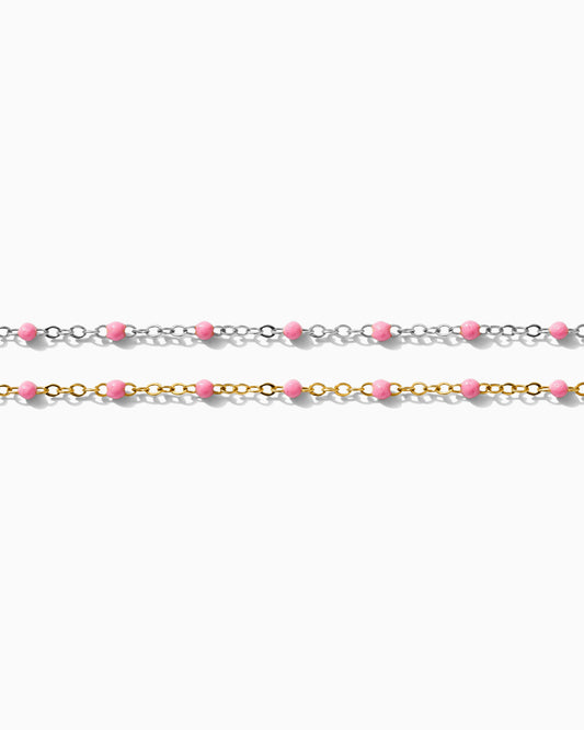 1.7mm Flat Cable Chain with Pink Enamel Dots, G73, S73