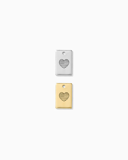 Flag Heart Stamp Rectangle Charm, CH266