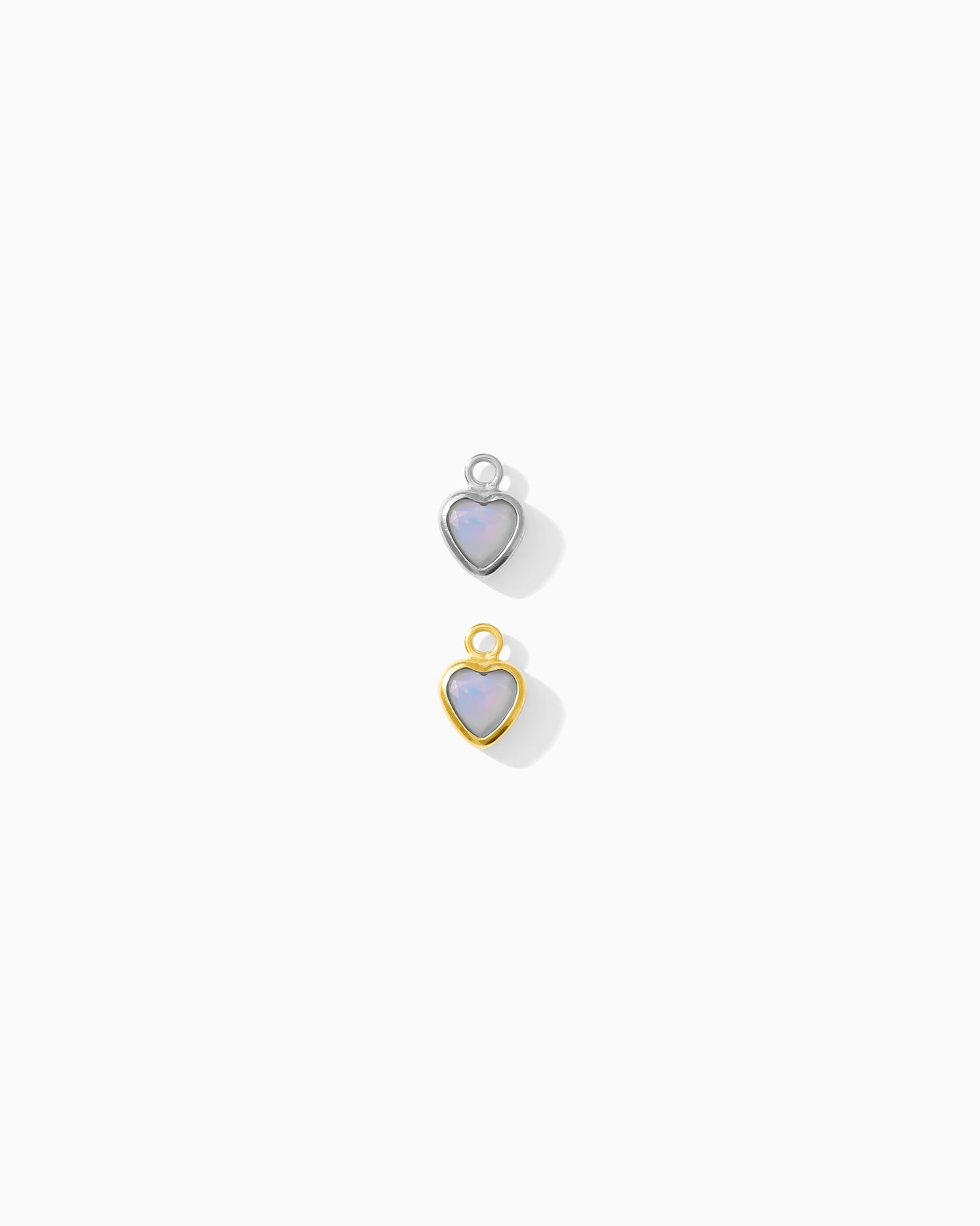4mm White Opal Heart Bezel Charm, CH274