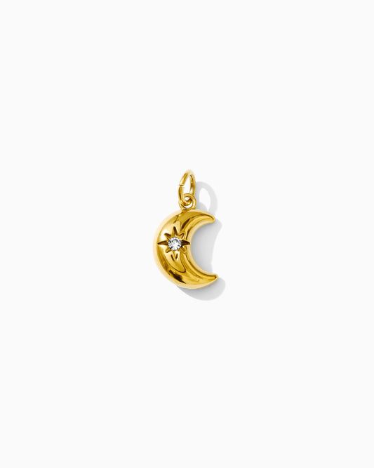 15mm Moon w/ Star Zircon PVD Charm, CH395