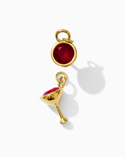 17mm Wine Glass PVD Charm with Red Rhinestone, CH417