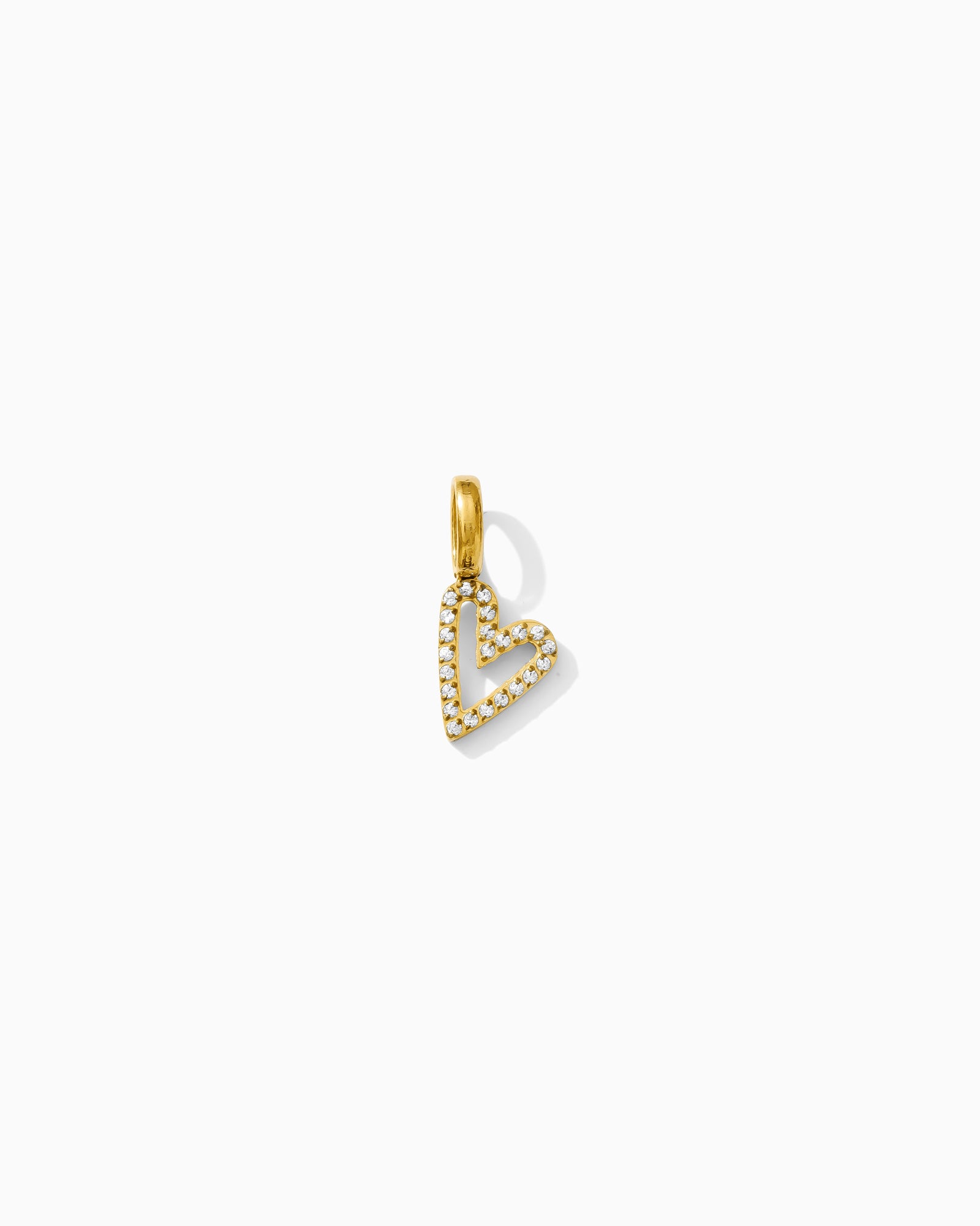 17mm Rhinestone Heart Outline PVD Charm, CH430