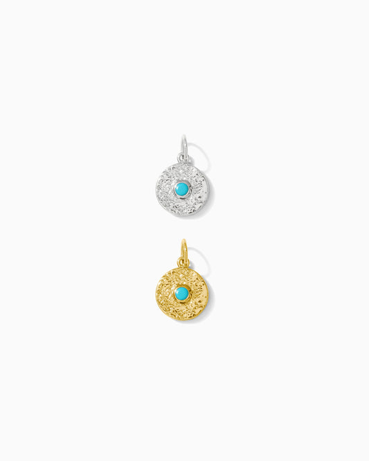 Turquoise Nano Gem Antiqued Disc Charm, CH82