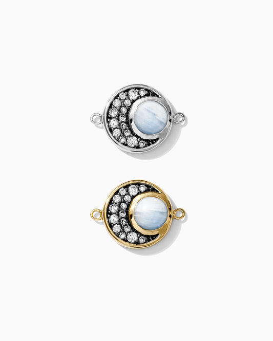 Rainbow Moonstone and CZ Crescent Moon Connector, CN103