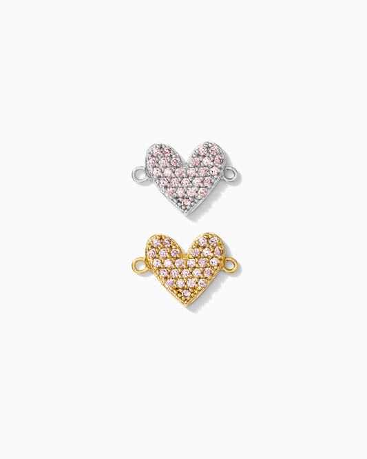 Light Pink CZ Pave Heart Connector, CN128