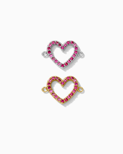 Ruby Corundum Pave Heart Connector, CN165