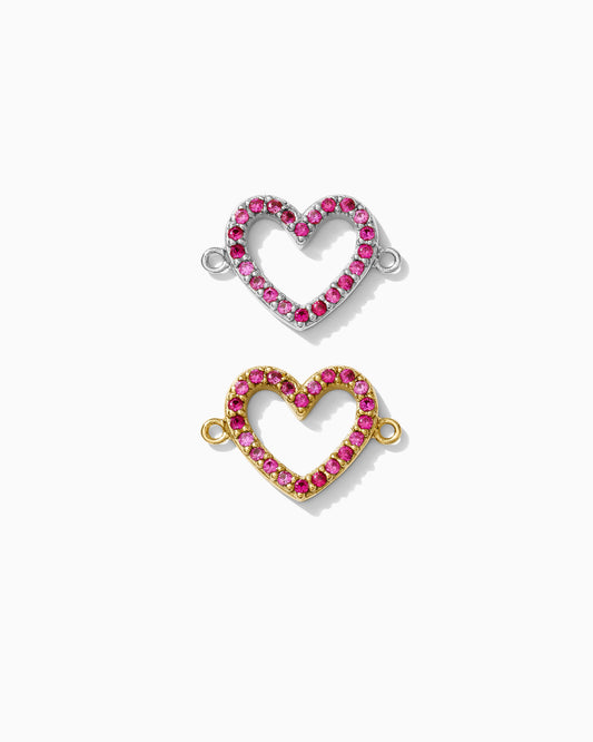 Ruby Corundum Pave Heart Connector, CN165
