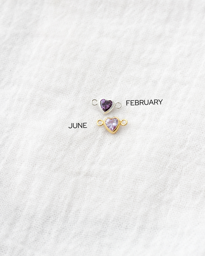 4mm Horizontal Heart Shaped Birthstone Connector, CN337
