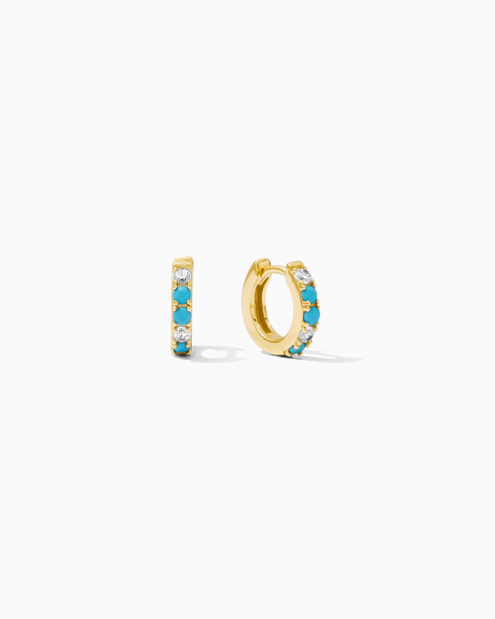 11mm Huggies Hoop Earrings with Turquoise & Cubic Zirconia, E45