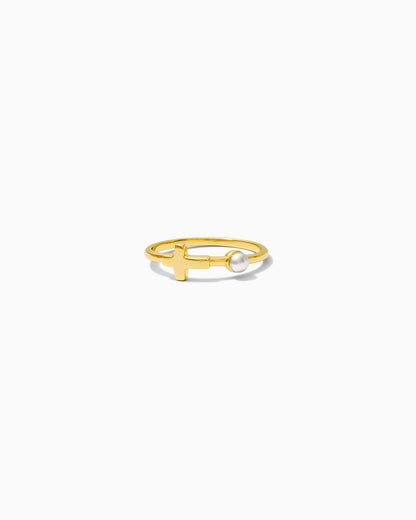 Cross Ring with Pearl, R76