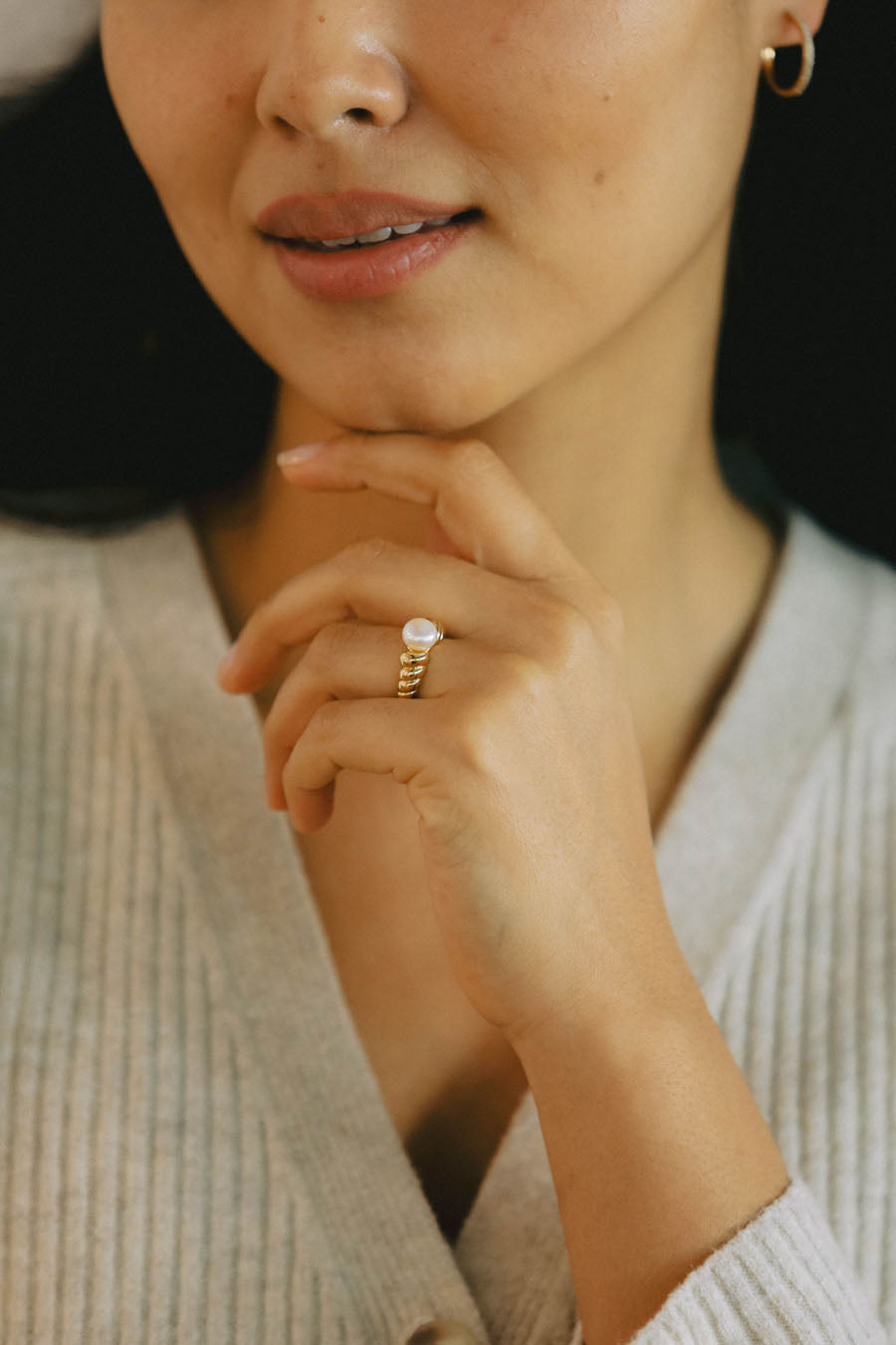 Croissant Dome Band with Pearl Ring, R45