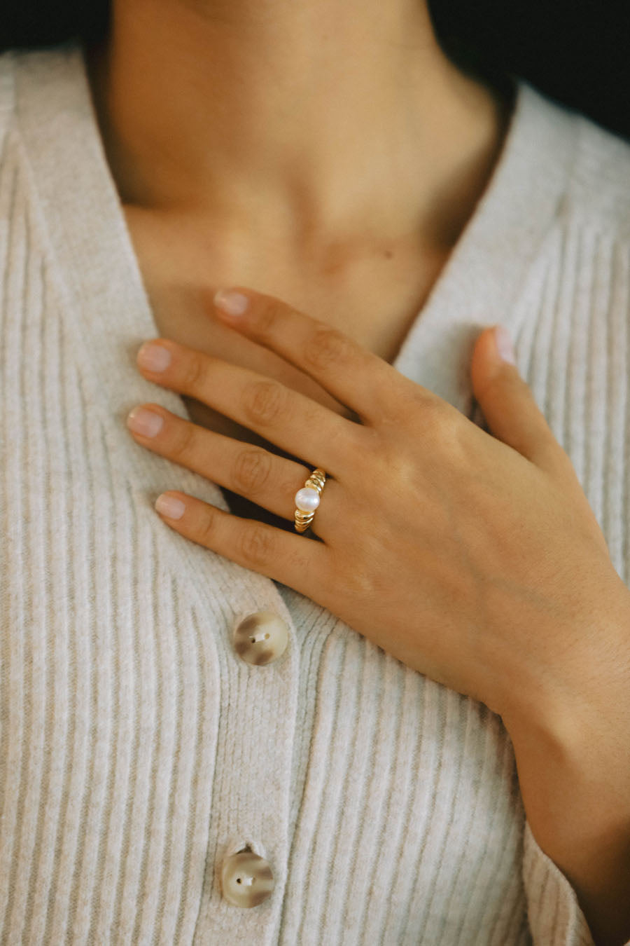 Croissant Dome Band with Pearl Ring, R45